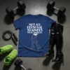 T-shirt with the text "NOT ALL PERSONAL TRAINERS WEAR SNEKERS" and an illustration of legs in thigh-high boots and heels