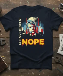Not My President Nope t-shirt design featuring a stylized portrait and bold text