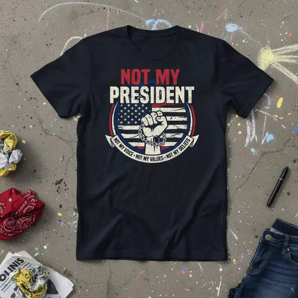 NOT MY PRESIDENT NOT quote printed with creative illustration on comfortable cotton fabric t-shirt design