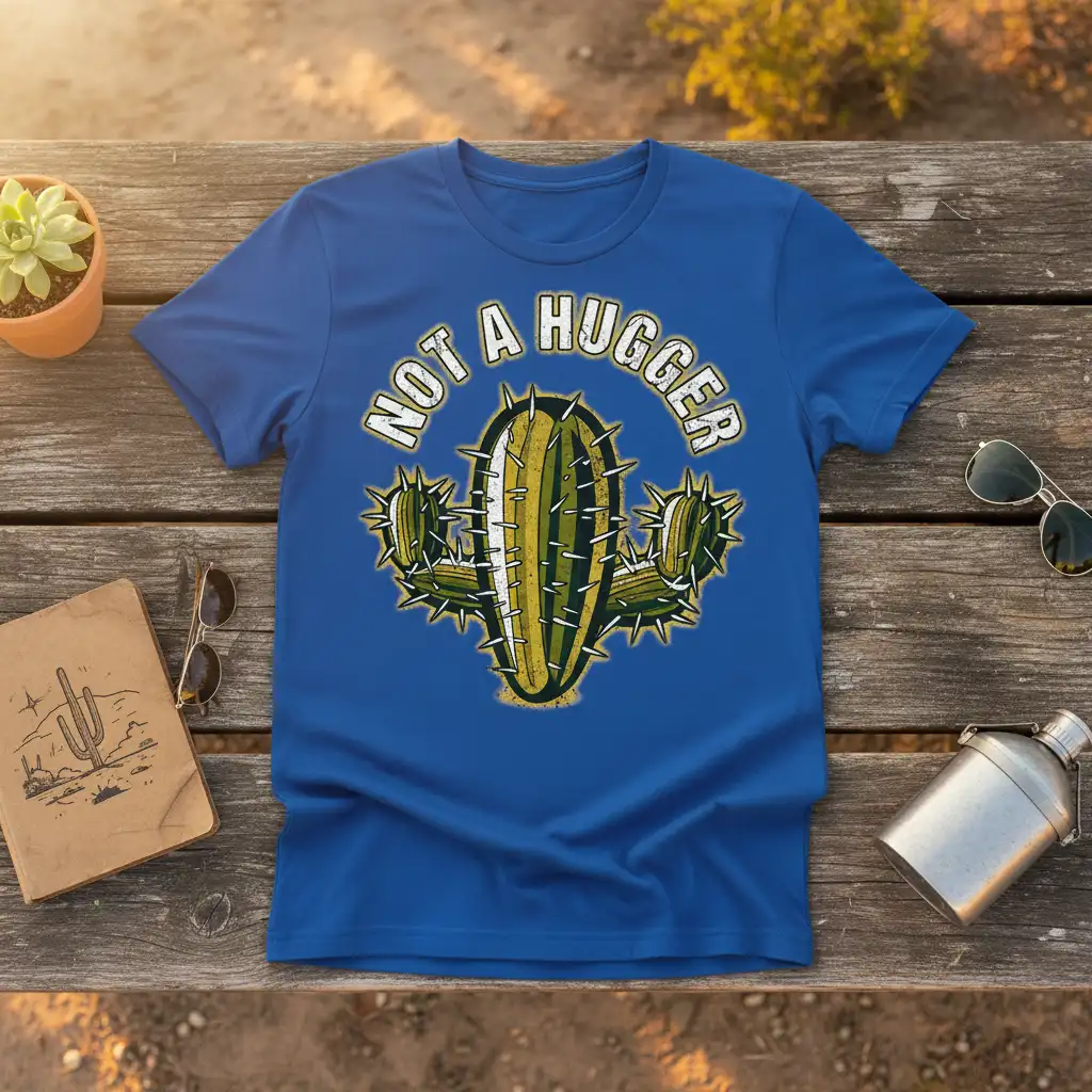 Not A Hugger Cactus T-Shirt bold typography printed on durable material creating a standout t-shirt