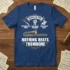 Trombone player t-shirt with "Nothing Beats Trombone" text and scissors, rock, paper graphics