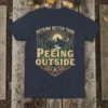 Nothing Better Than Peeing Outside vintage outdoor graphic tee with mountains, trees, and sun design