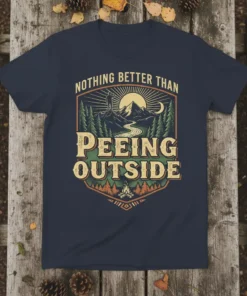 Nothing Better Than Peeing Outside vintage outdoor graphic tee with mountains, trees, and sun design