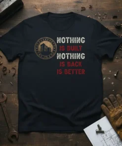 Nothing Is Built Nothing Is Back Is Better quote t-shirt with vintage building graphic and "1776" detail