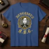 Notorious R.B.G. text with portrait of Ruth Bader Ginsburg and scales of justice on a blue t-shirt