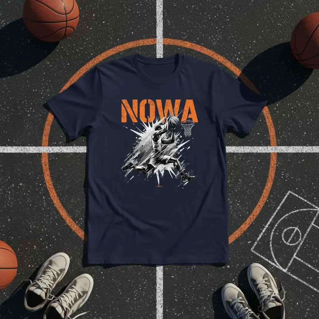 Dynamic NOWA basketball player graphic in action, perfect for sports enthusiasts and athletes