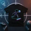 NOWA basketball player in neon graphic style with basketball, on black t-shirt