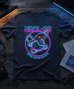 NROL-39 Nothing Is Beyond Our Reach t-shirt design with neon octopus and mission text