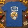 Nugs Not Drugs t-shirt design featuring chicken nuggets, a thumbs-up, and laurel wreath