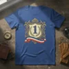 Number 1 Award Design T-Shirt featuring a prominent numeral '1' within a laurel wreath crest and a red, white, and