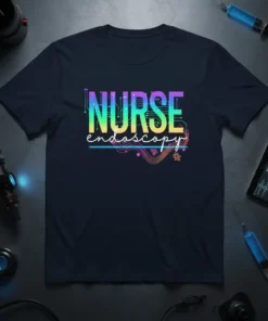 Nurse Endoscopy T-Shirt with colorful typography and circuit board design, perfect for medical professionals