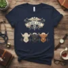 Nurse Life Highland Cow T-Shirt with three cows wearing nurse caps and a caduceus symbol