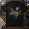Black t-shirt featuring a colorful, detailed NYC Subway Map graphic with neon-style text