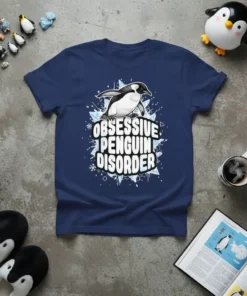 Obsessive Penguin Disorder t-shirt with a penguin graphic and distressed text
