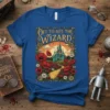 Off To See The Wizard quote on a t-shirt with a fantasy castle, yellow brick road, and poppy field graphic
