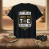 Official Camel Toe Inspector text on a black t-shirt with a decorative golden border and graphic of boxing gloves