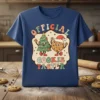 Official Cookie Taster text with cartoon Christmas tree and Santa cookie characters on a retro-style graphic tee