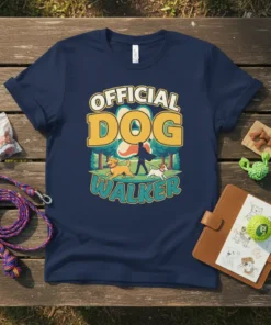 Official Dog Walker t-shirt design with cartoon dogs and walker illustration