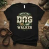 Official Dog Walker t-shirt design with vintage style text and graphics of dogs and a person walking