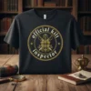 Official Kilt Inspector circular emblem t-shirt design with crossed swords and tartan shield