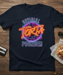 Official Torta Pounder neon graphic t-shirt with circuit board design and vibrant pink and blue lights