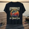 O'FISHALLY 60 Years Old t-shirt featuring a bass fish, fisherman silhouette, and vintage sunset graphic