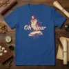 Oh Dear Owl T-Shirt design with a vintage owl wearing a top hat, featuring ornate text and decorative swirls