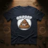 OH POOP T-Shirt with a cartoon poop emoji looking worried inside a circle. Funny graphic tee for humor lovers