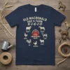 Old Macdonald Had A Farm E-I-E-I-O text with barnyard animals illustration on a navy blue t-shirt