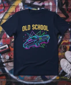 Old School Car Graphic T-Shirt with retro 80s neon design and classic car illustration