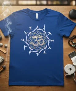 Om Symbol Yoga Pose Design detailed graphic design printed on comfortable cotton t-shirt