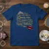 Blue t-shirt with gold glitter text "On this day a Queen was born. Happy Birthday me!" and red lips graphic