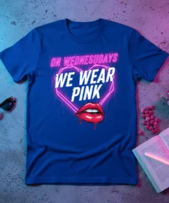 On Wednesdays We Wear Pink T-Shirt with neon heart and lips graphic