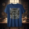 One Lonely Beastie I Be quote on a dark t-shirt with intricate mythical creature graphics and ornate borders
