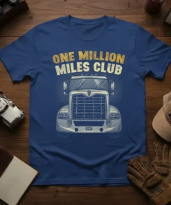 One Million Miles Club t-shirt design with a detailed graphic of a semi-truck and bold text