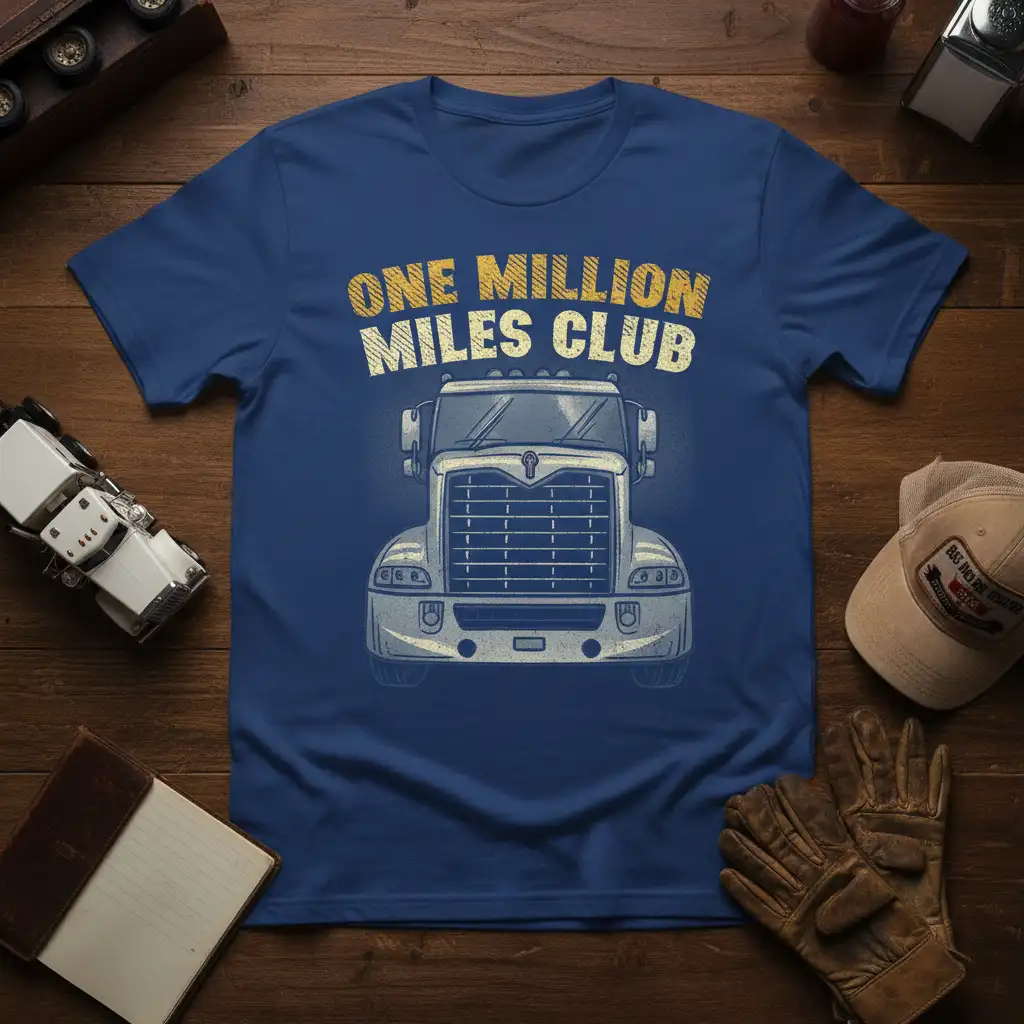 One Million Miles Club trucker t-shirt design featuring a vintage semi-truck and bold text for drivers