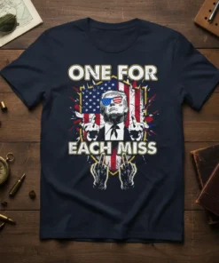 One For Each Miss T-Shirt with Donald Trump graphic and American flag, featuring middle fingers. Political statement apparel