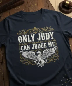 Only Judy Can Judge Me quote t-shirt with a griffon graphic and ornate border