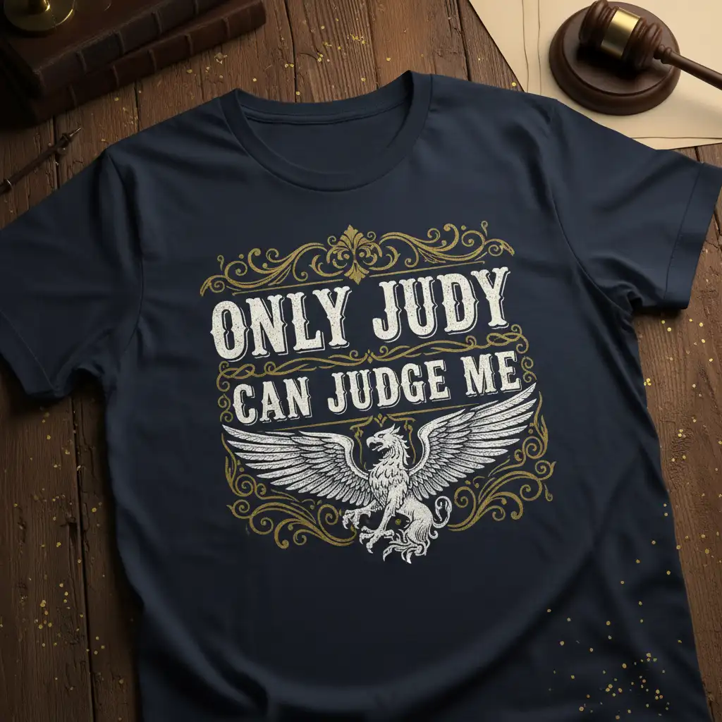 Only Judy Can Judge Me quote design featuring a griffon and decorative elements on a t-shirt