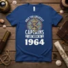 T-shirt with "ONLY THE GREATEST CAPTAINS ARE BORN IN 1964" text, featuring an anchor, compass, and nautical theme