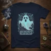 Mystical OOO Ghost Design t-shirt with celestial and occult symbols in blue and white
