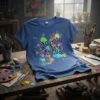 Oops! I Arted. t-shirt with black text and colorful paint splatters, designed for artists