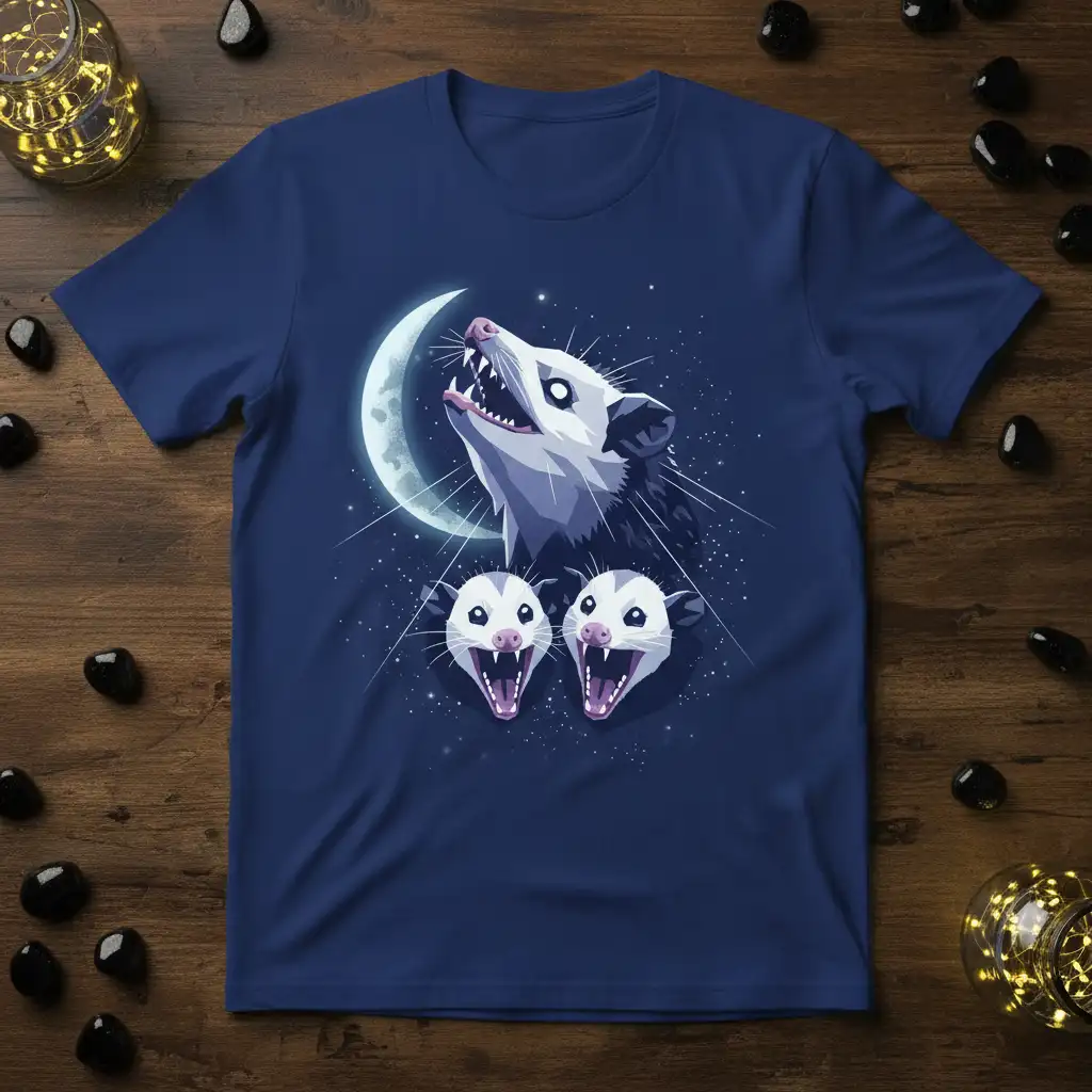 Opossum Howling Moon detailed print printed on comfortable cotton fabric creating a standout t-shirt