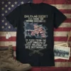 Patriotic t-shirt with text "Our Flag Doesn't Fly From The Wind Moving It. It Flies From The Last Breath Of