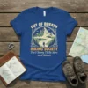 Out of Breath Hiking Society quote t-shirt with mountain landscape and hiker graphic
