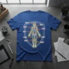 Blue t-shirt with "ow!" text pointing to various joints on a human anatomy diagram