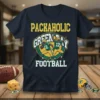 Packaholic Green Bay Football T-Shirt featuring two cartoon football players in green and yellow uniforms, with text "PACKAHOLIC GREEN BAY