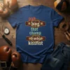 Pah Bing That Champ Truebiz Kissfist text design on a blue t-shirt, boxing championship belts graphic, bold typography