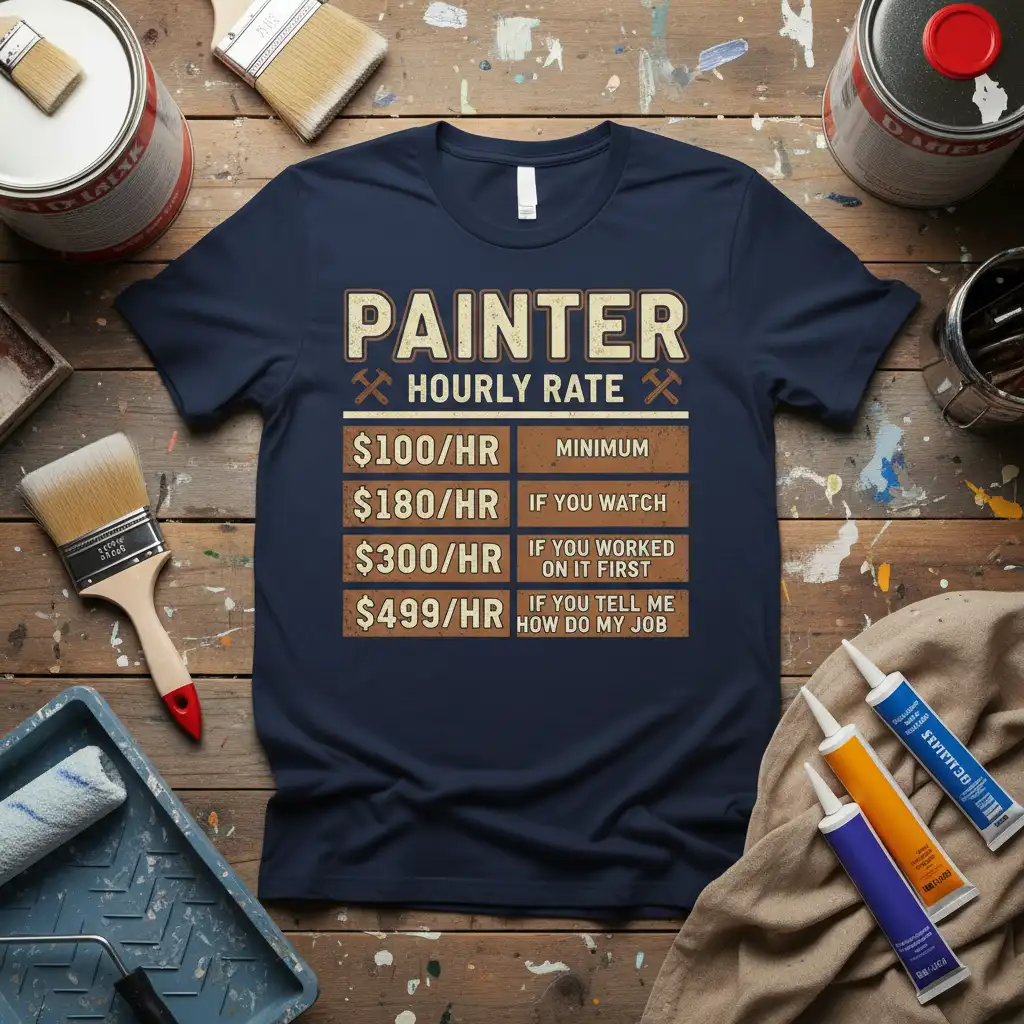 PAINTER HOURLY RATE $100/HR quote printed with detailed print on quality cotton blend t-shirt design