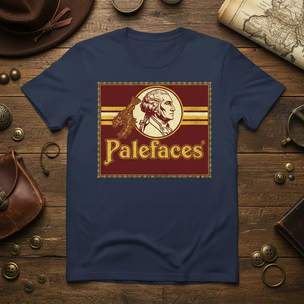 Palefaces vintage design featuring George Washington portrait and wheat accents on a t-shirt